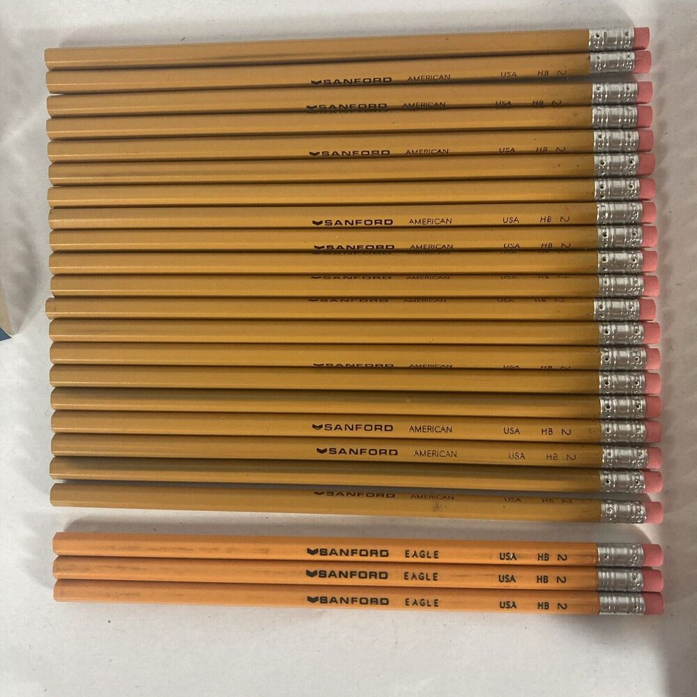 Vintage Sanford #2 Yellow Pencils Lot of 20 Unused USA with Bamboo Tray Holder - Picture 4 of 9